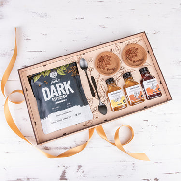 Кафе комплект PREMIUM в дървена кутия с персонализиран мотив