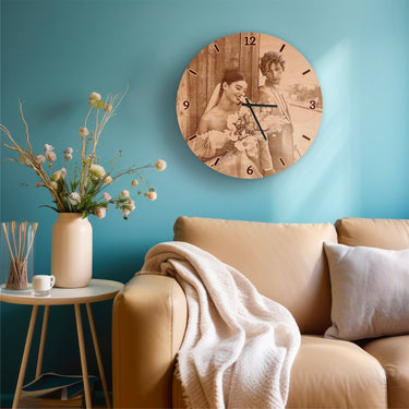 Дървени стенни часовници - собствени снимки, кръгли, 30 см