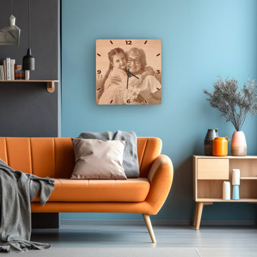 Дървен стенен часовник – собствена снимка, квадратен, 50 см